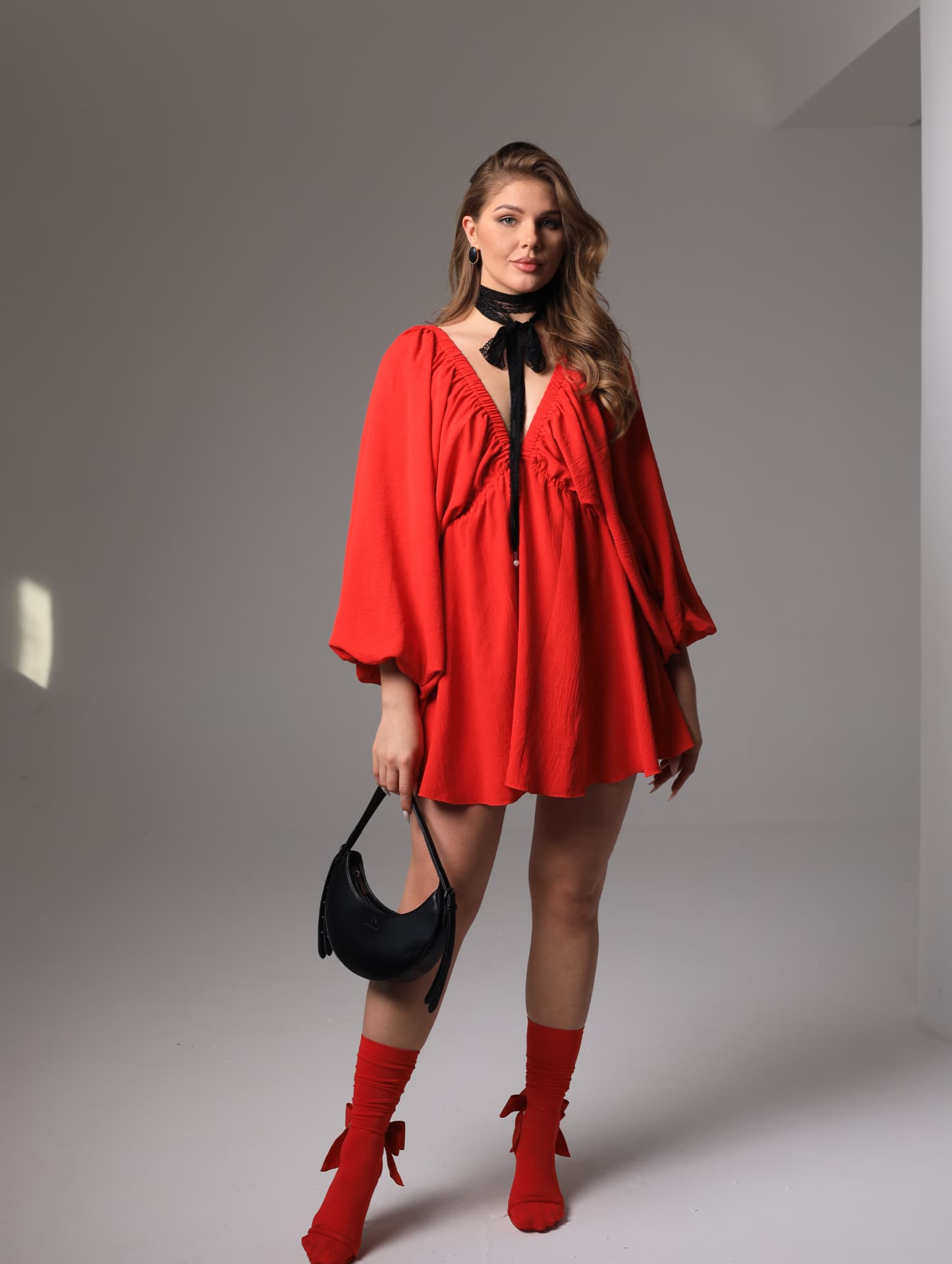Scarlet Balloon Sleeve Dress